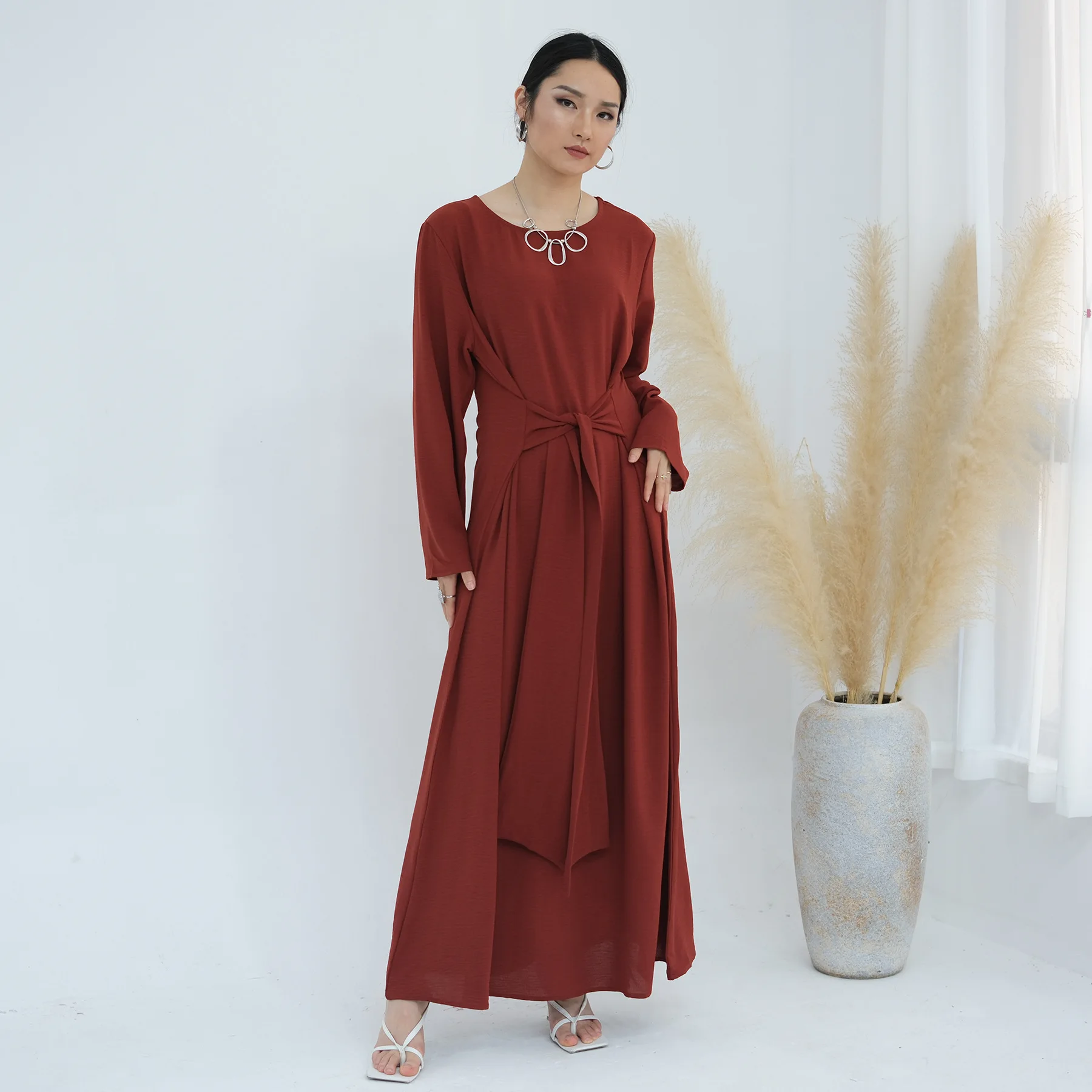 

Muslim Modest Fashion Maxi Dress Women's O-Neck Long Sleeve Loose Long Dresses Ramadan Abaya Robe Turkey Musulmane Femme Vestido