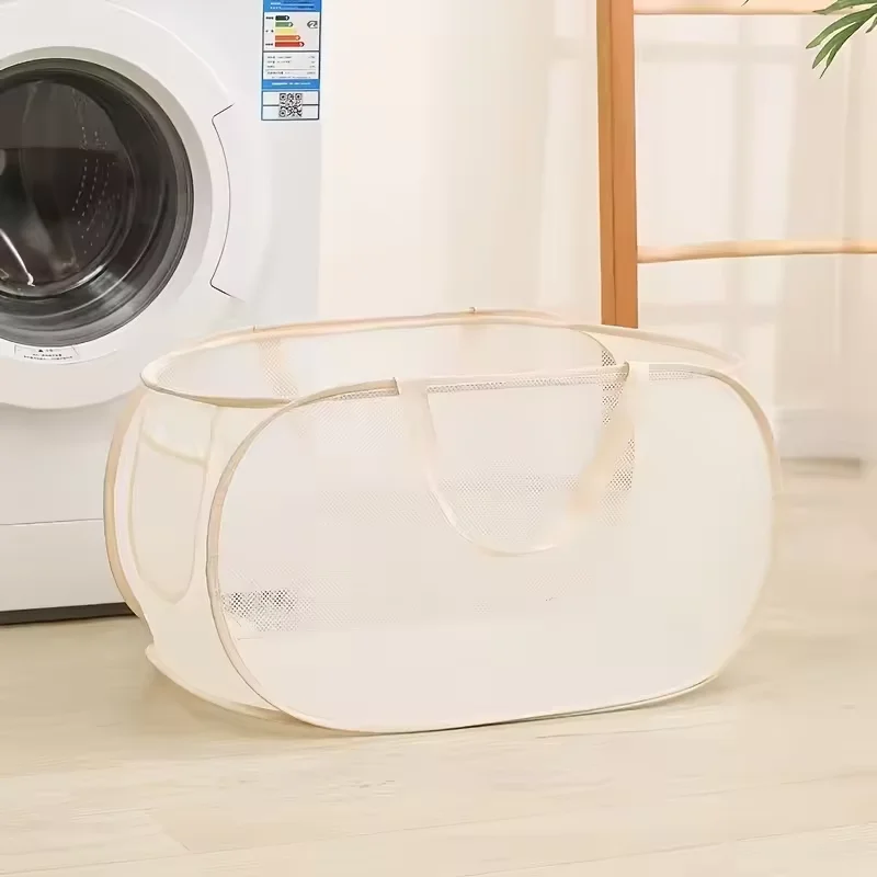 Oversized mesh laundry basket with handle, folding multi-function storage basket, bathroom dirt basket, toy basket badminton bag