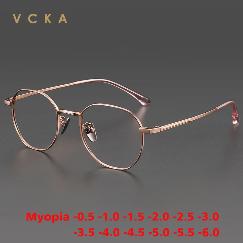 

VCKA Pure Titanium Men Women Myopia Glasses Frame Vintage Optical Prescription Eyeglasses Large Ultralight Eyewear -0.50 to -10