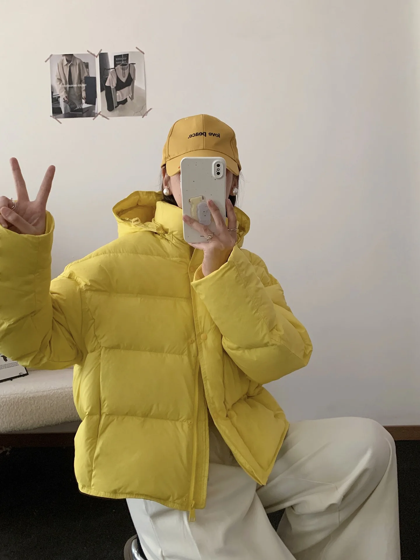Korean Cropped Hooded Down Jacket for Women Winter Thickened White Duck Down Coats Woman Solid Color All Match Puffer Jackets
