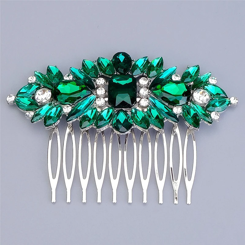 Luxury Rhinestone Hair Comb Green Premium Hair Accessories For Women Handmade Headdresses Birthday Holiday Gifts for Friend image 6