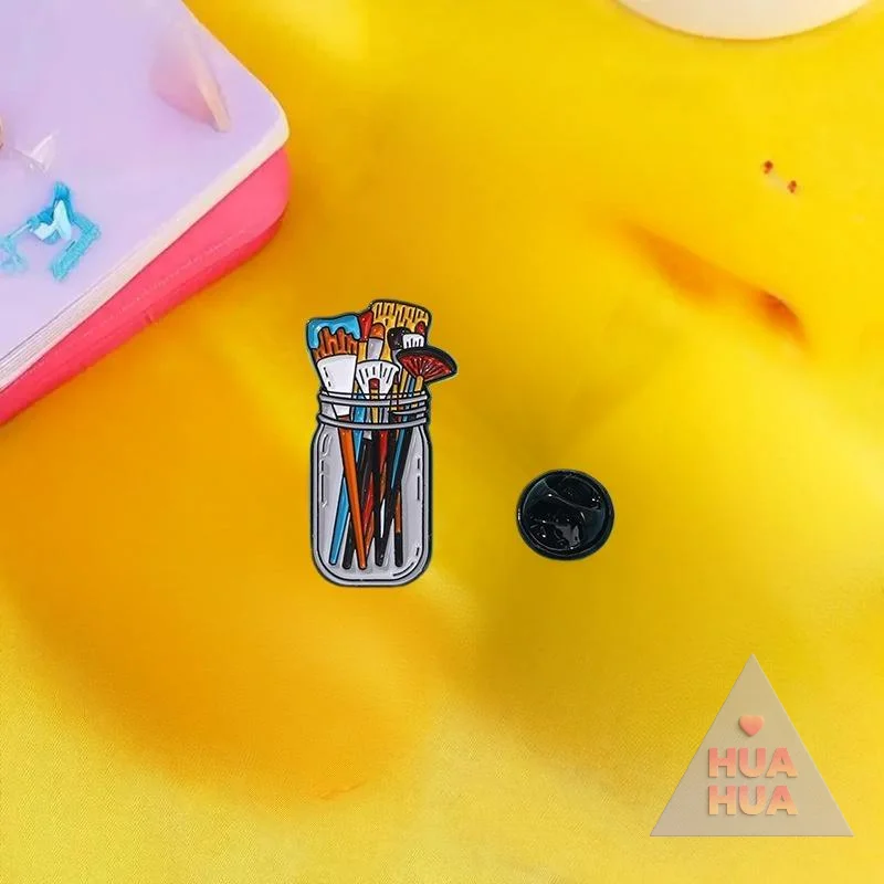 2025 هوا هوا فرش الطلاء في جرة واضحة المينا دبوس الأشعة فوق البنفسجية شاشة الطباعة الفنان شارة الفنان لوازم بروش فرش للمكياج دبابيس