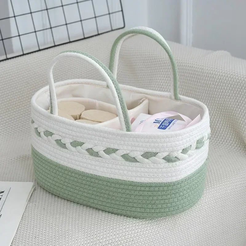 

Плетеная корзина для подгузников из хлопчатобумажной веревки — очень большая сумка для мамы, идеально подходящая для хранения подгузников, шикарный сегментированный органайзер