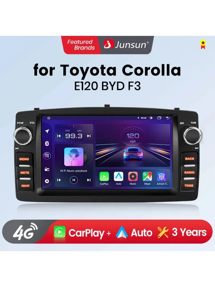 Junsun 7-Zoll-Autoradio für Toyota Corolla E120 2000–2006 BYD F3 Wireless CarPlay Android Auto 2 DIN Intelligentes Multimedia 4G