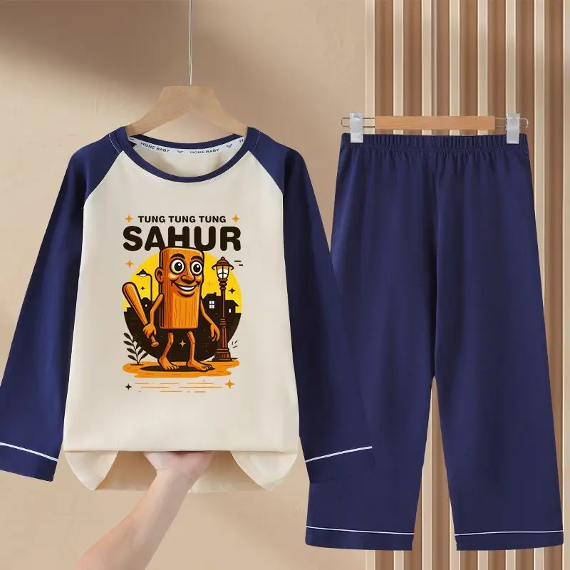 

Итальянские детские пижамы Brainrot для мальчиков и девочек, домашняя одежда Tungtung Sahur, детская повседневная одежда для сна, пижама с длинными рукавами, нижний костюм