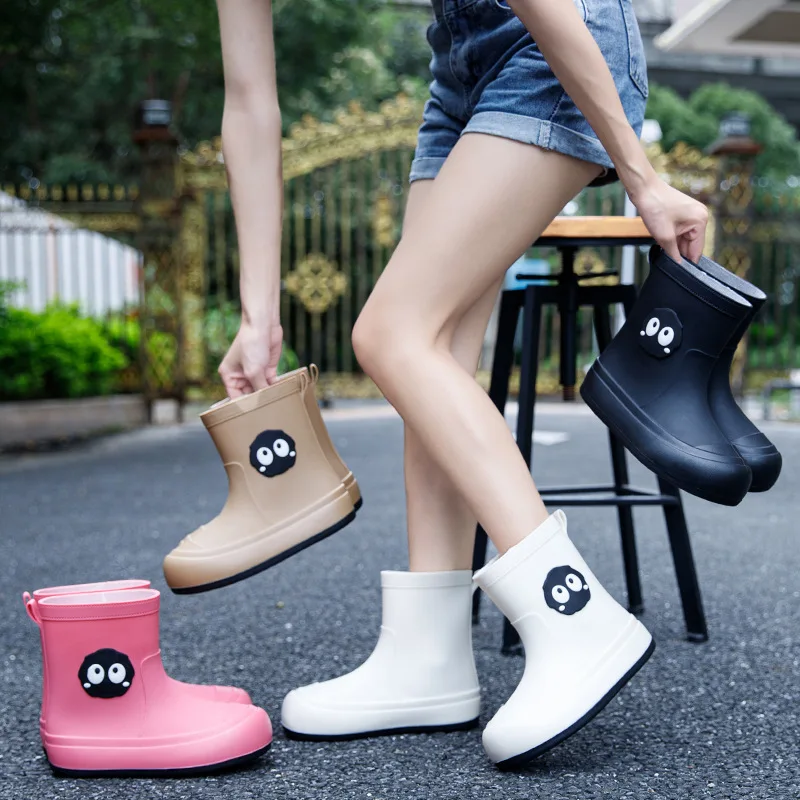 Botas de lluvia para mujer, zapatos impermeables antideslizantes de algodón de terciopelo, Botas de lluvia cálidas para estudiantes, botas de tubo corto para exteriores, moda