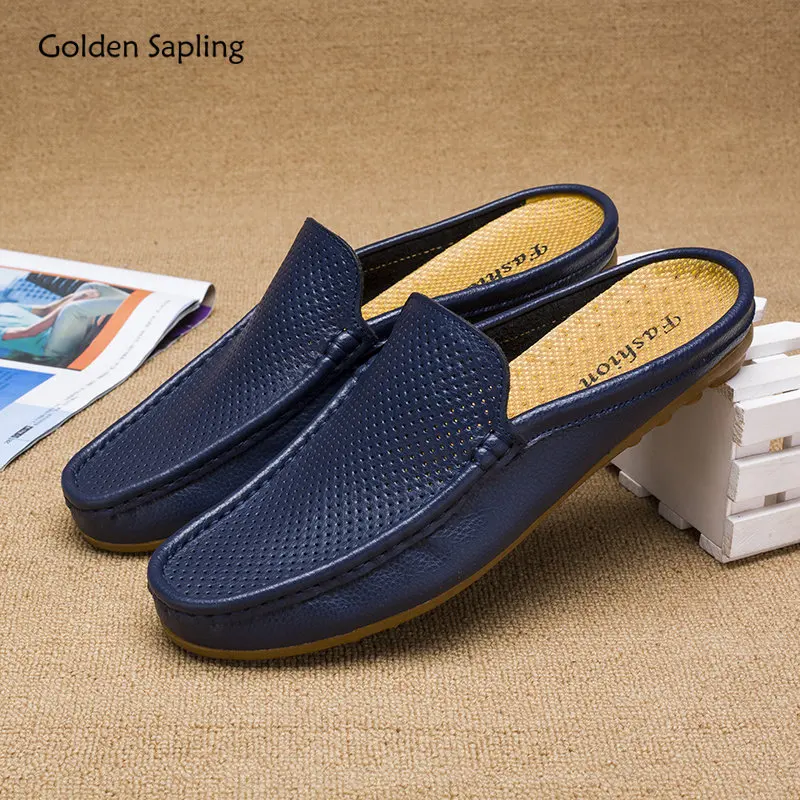 

Golden Sapling Leisure Mules Fashion Party Slippers Men Genuine Leather Casual Shoes Men's Loafers Summer Moccasins Beach Slides