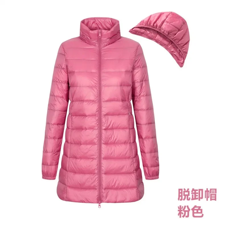 Ladies Long Warm Down Coat with Portable Storage Bag Women Light Down Jacket Women's Overcoats Hip-Length High Street