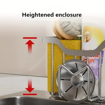 Držák na houbičku do kuchyňského dřezu s lepicím háčkem, nerezový nerezový dřez, organizér na kuchyňský dřez s houbičkou a kartáčem 8 nejlepší prodej držák houbičky do dřezu - №7