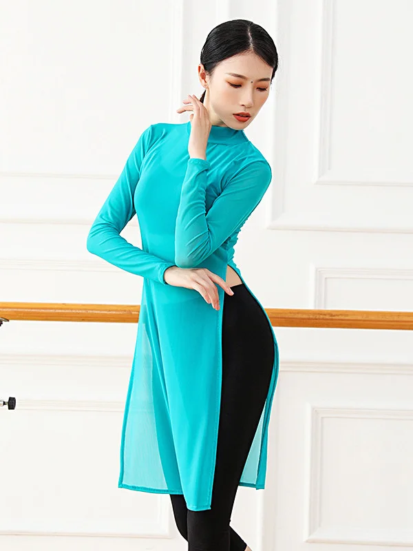 Robe classique en maille pour femmes, vêtement de Service d'entraînement à la danse, à manches longues, en maille élastique, pour Yoga