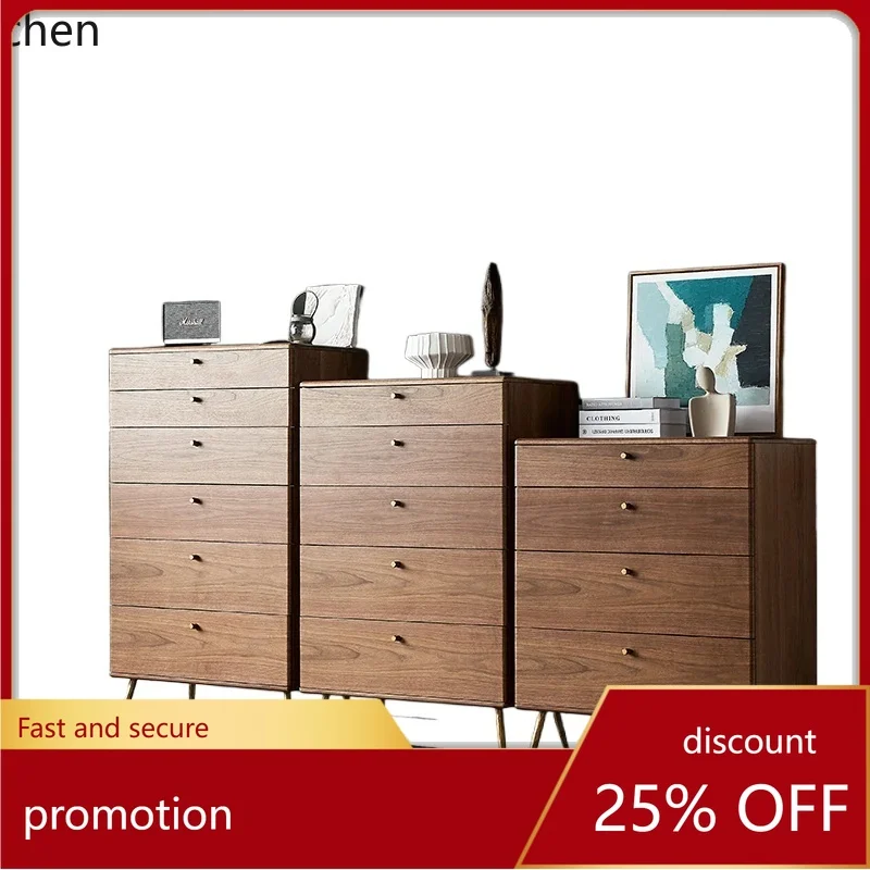 

CZ solid wood Bronson chest cabinet Nordic simple walnut living room five buckets