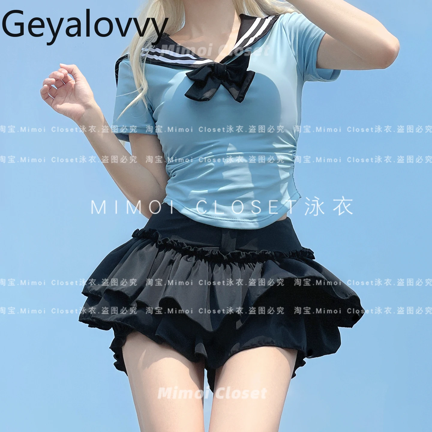 Sweet Tutu Skirt Navy Style Short-sleeved Top Skirt Bikini Set 2025 New Summer Seaside Vacation Saudi Split Swimsuit for Girls #5