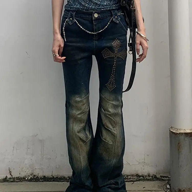 Pantalones vaqueros Vintage americanos Y2k Millennial, ropa de calle Punk Grunge, Pantalones ajustados con corte de bota, Pantalones góticos Harajuku que combinan con todo