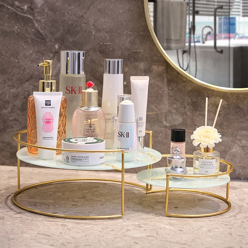 

Iron Art Bathroom Shelf Organizers Makeup Storage Rack Sets Lipstick Perfume Cosmetic Skin Care Products Desktop Storage Shelves