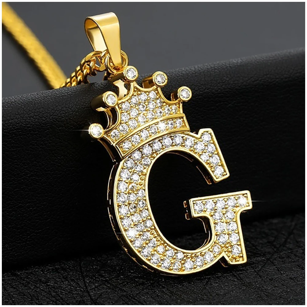 collares para mujer colgante mujer perfumes mujer originales colgantesCollar de cadena con colgante para mujer y hombre, joyería con colgante de aleación de circonia A-Z, corona, alfabeto, Punk, Hip-Hop, nombre inicial