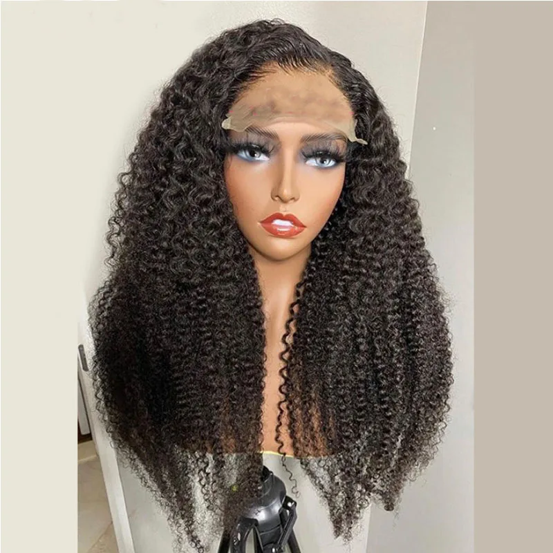 

Soft 26Inch 180%Density Natural Black Long Kinky Curly Preplucked Glueless Lace Front Wig For Women With Babyhair Daily Cosplay