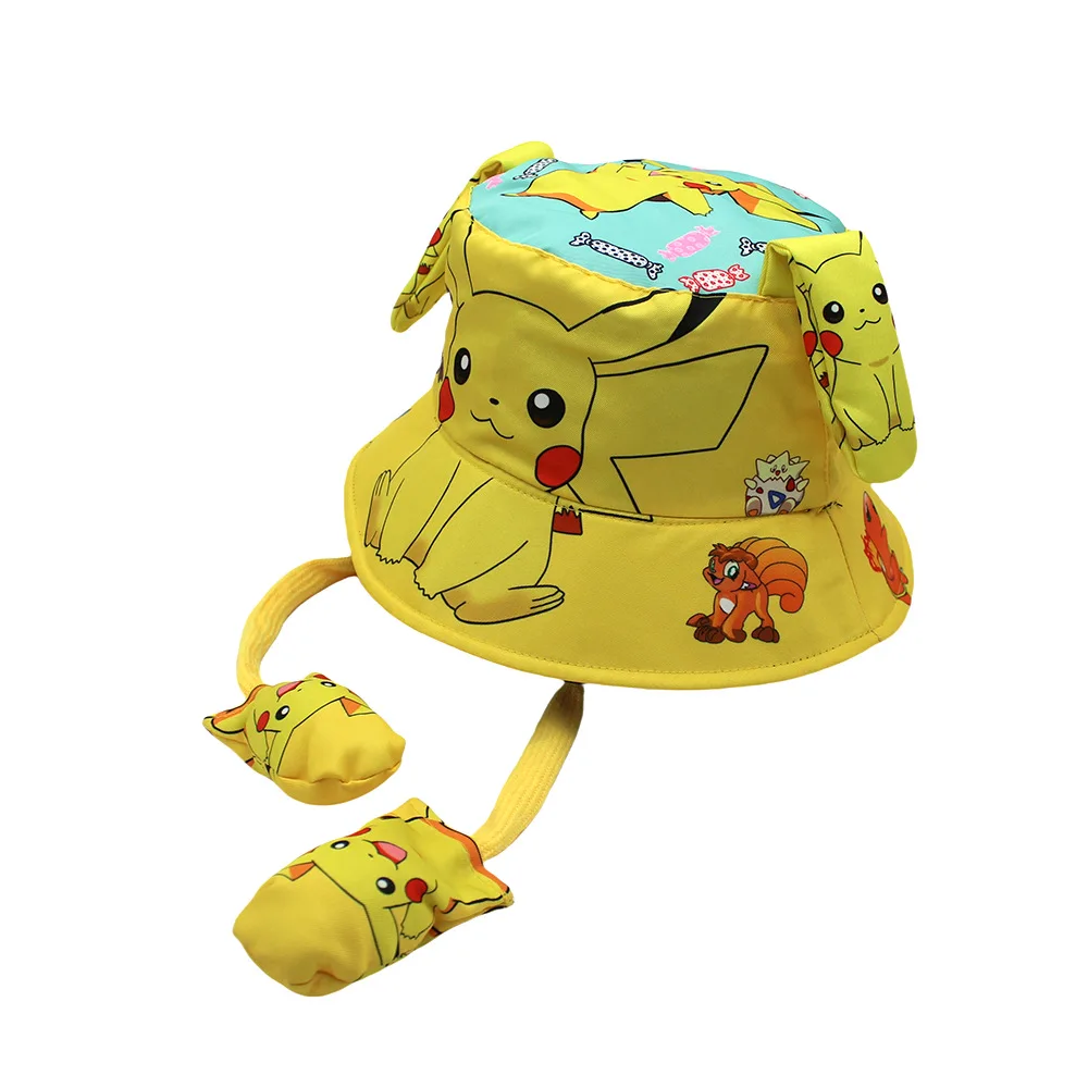 Pikachu pokémon anime figura impressão pescador chapéu bacia boné crianças menino menina orelhas pneumáticas brinquedo bonito decoração presentes de aniversário