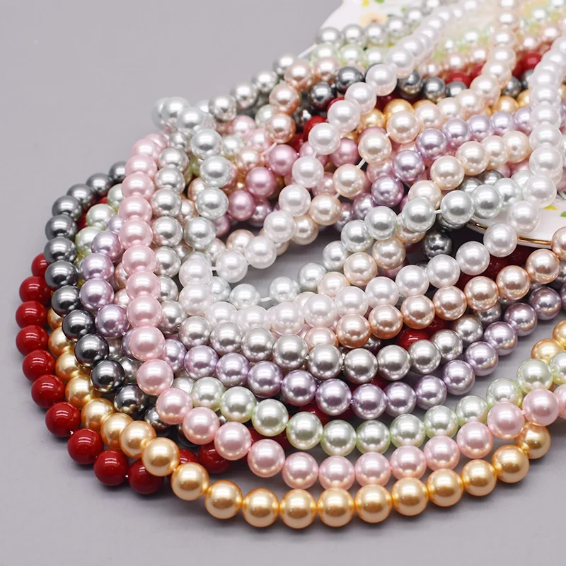 New High Gloss 8mm Round Crystal Glass Beads Imitation Pearl Color Loose Spacer Beads for Jewelry Making DIY Necklace