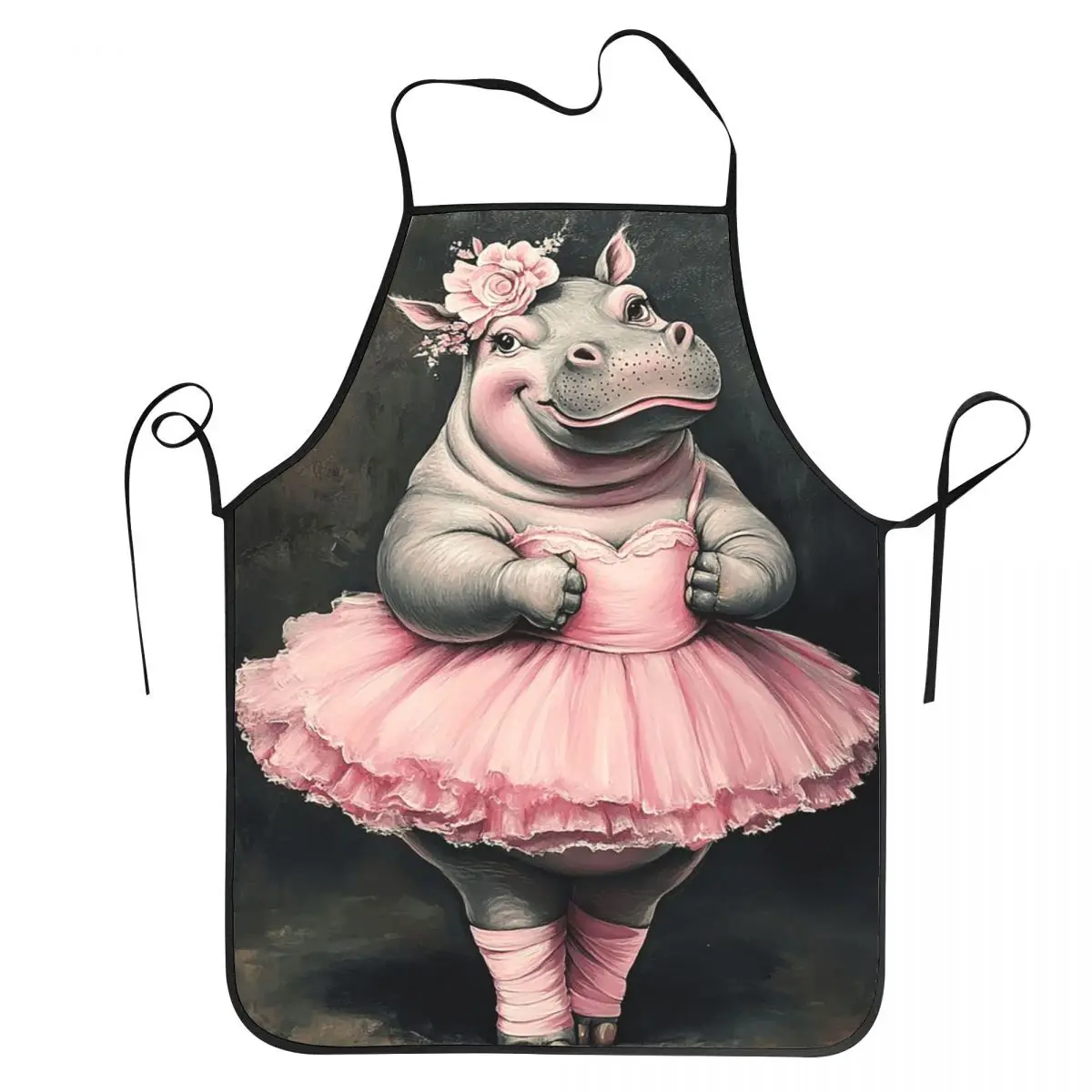 Retro Hippo Print Aprons Chef Baking Tablier Sleeveless Bib Kitchen Cleaning Pinafore for Women Men Painting