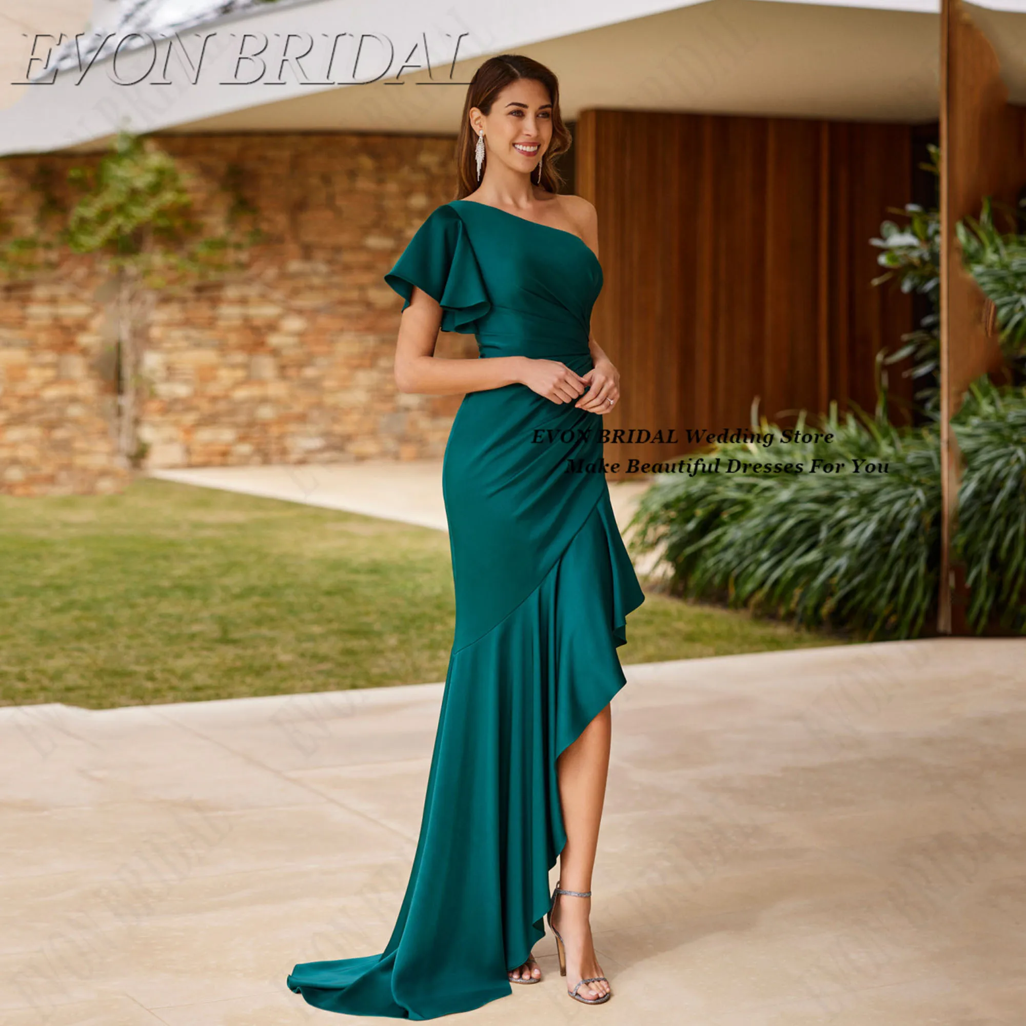 

EVON BRIDAL Irregularly Wedding Evening Gown Floor Length Ruffles Evening Party Dress 2025 Satin Evening Dress For Women Customi