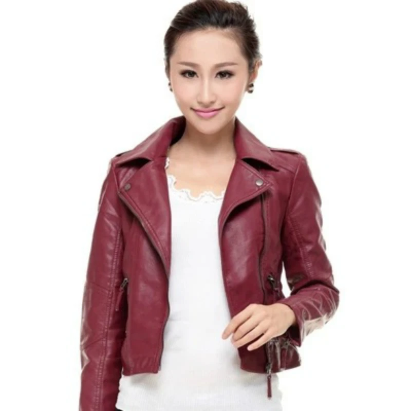 Blouson en similicuir femme, court et slim, en PU, rouge et noir, pour motard, style coréen, XS ~ 4XL, printemps automne 2023