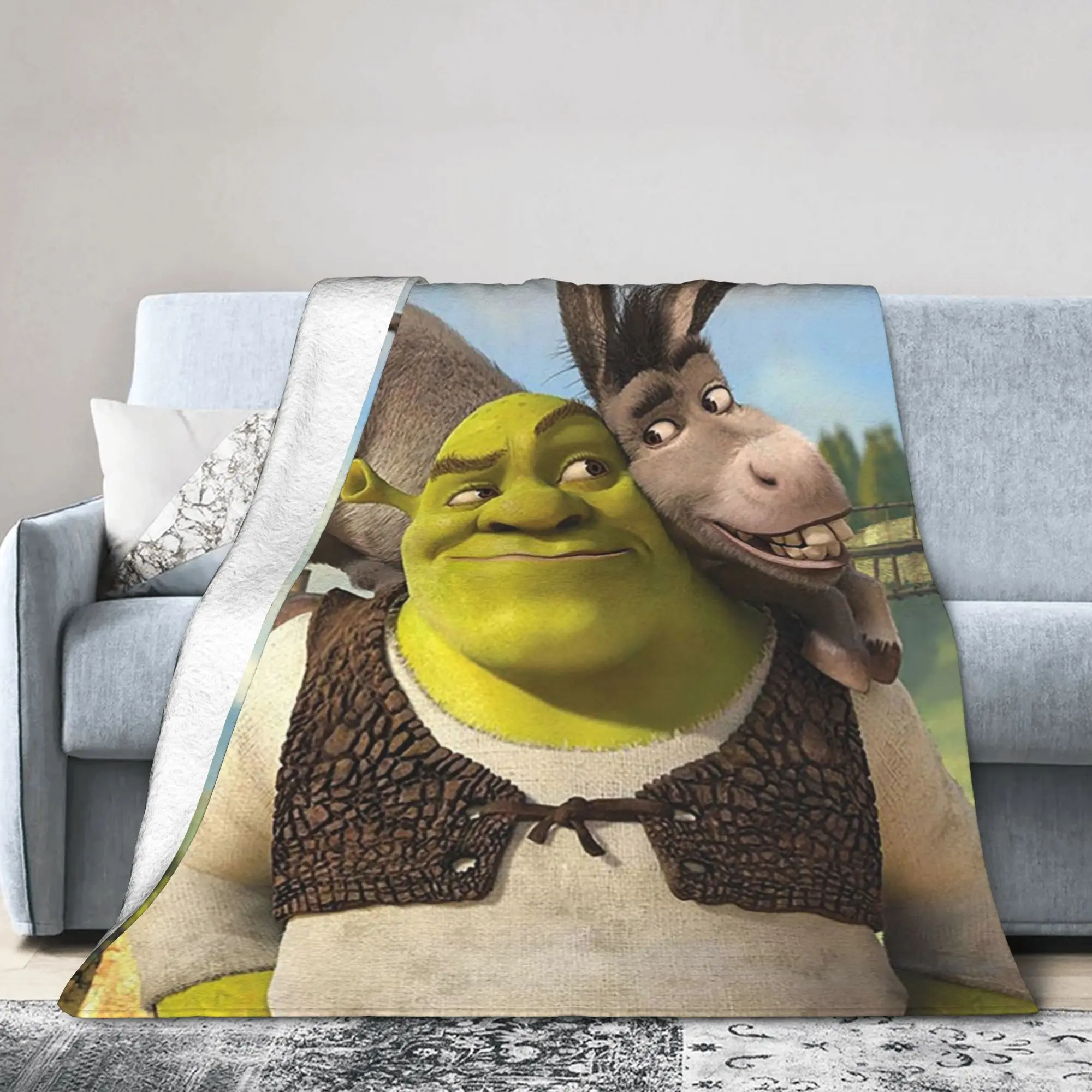 Shreks Angry Donkey Knitted Blanket Anime Flannel Throw Blanket Summer Air Conditioning Decoration Soft Warm Bedspread