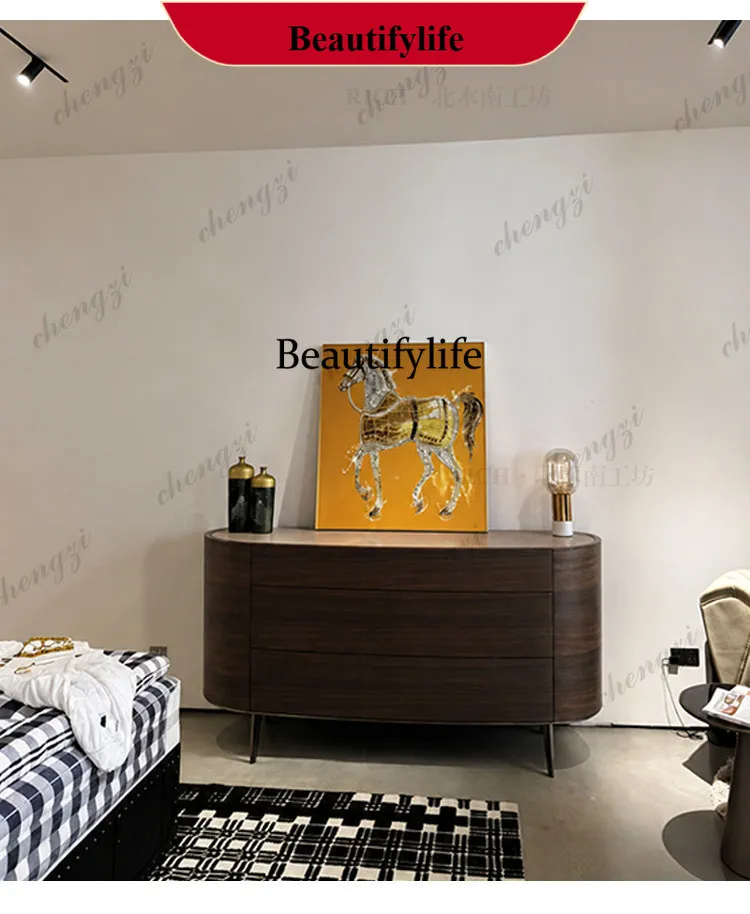p182 Italian minimalist solid wood dining side cabinet, bedroom storage storage cabinet frame structure, dark color