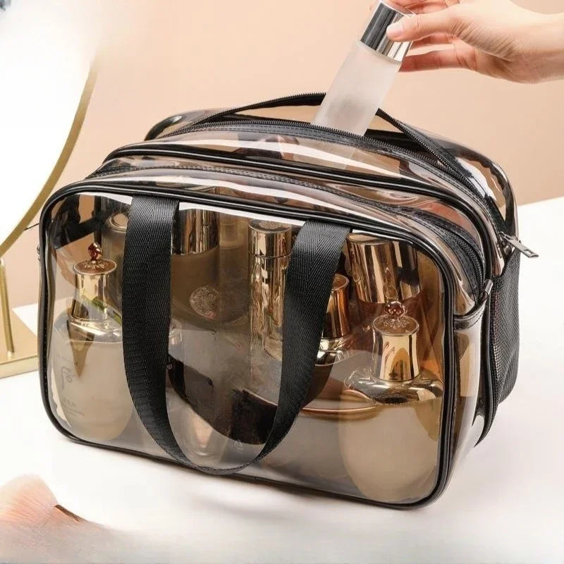 

1 Piece Double Layered Large Capacity Cosmetic Organizer Portable Travel Wash Bag Female Transparent Waterproof Makeup Pouch