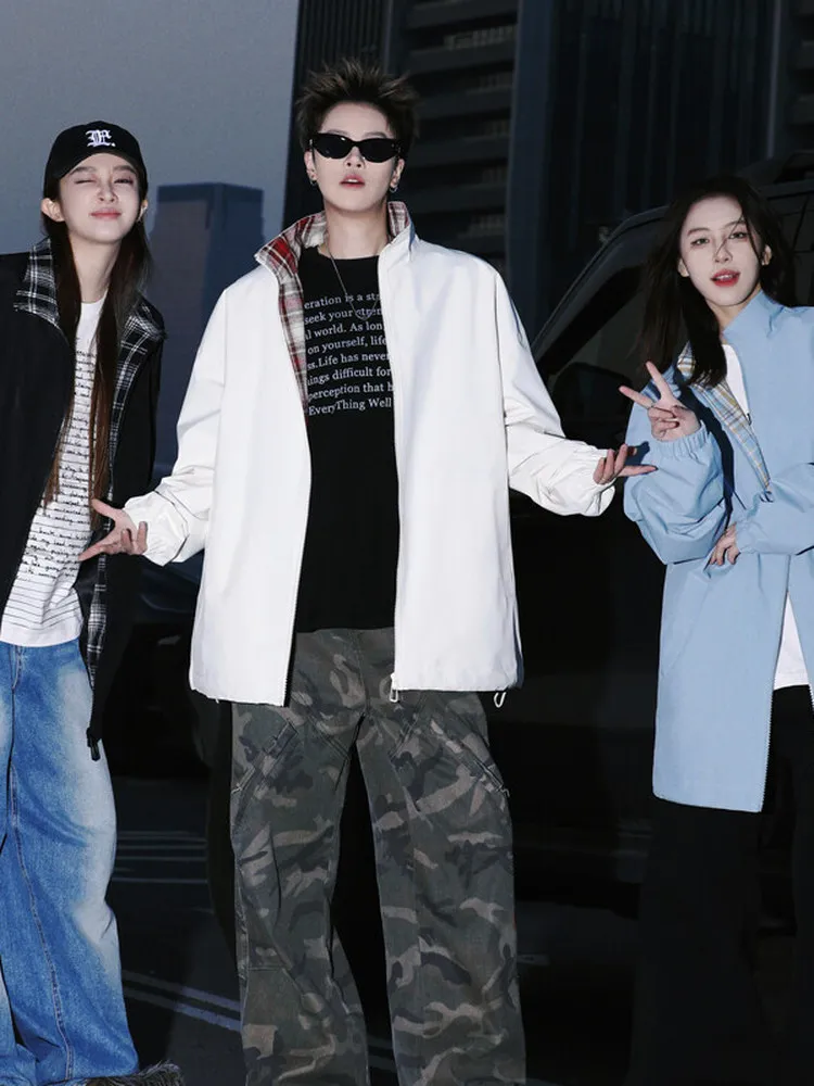 

Однотонная функциональная мужская куртка-бомбер на весну-осень, новая американская трендовая свободная повседневная универсальная куртка с капюшоном для подростков