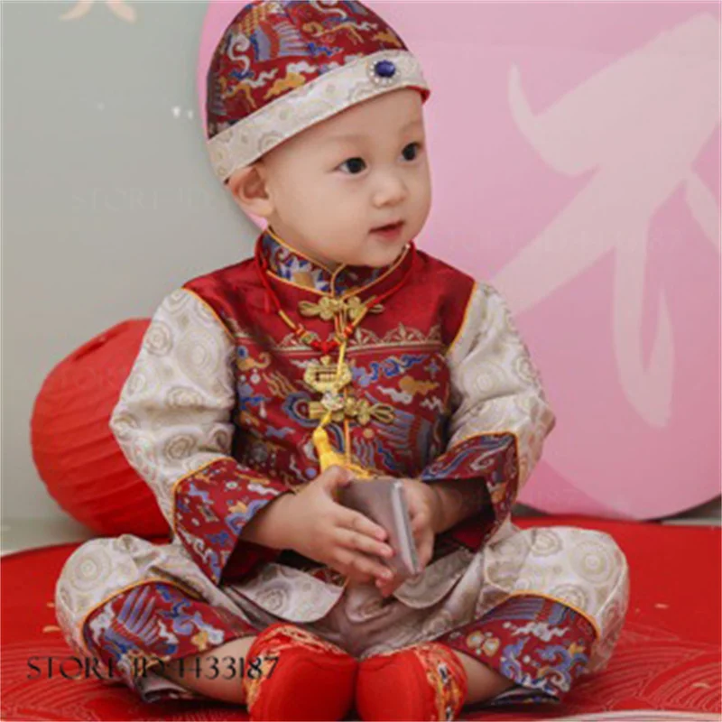 Chinese Style Baby Tang Suit Traditional Costume Classic Brocade Hundred Days One Year Outfit Costume Photography Clothing 
