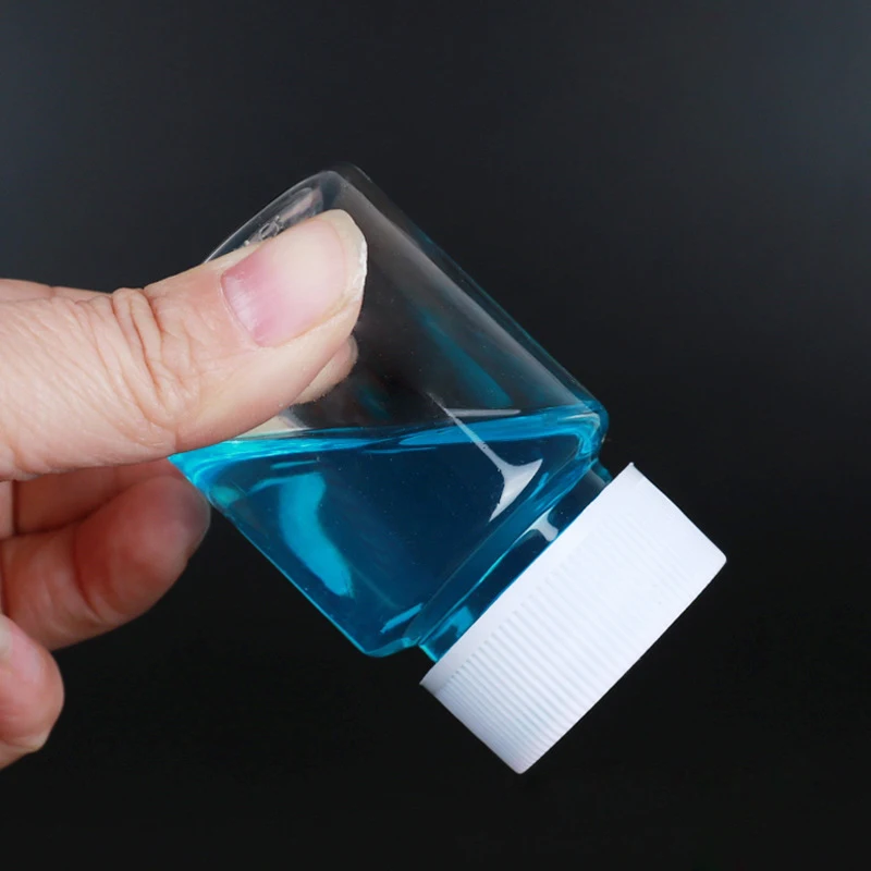 Botellas de plástico transparente para pastillas de PET, 10 Uds., 15/20/30/50/100ml, contenedores de almacenamiento de medicina, dispensador de líquido en polvo con tapa de sellos blancos