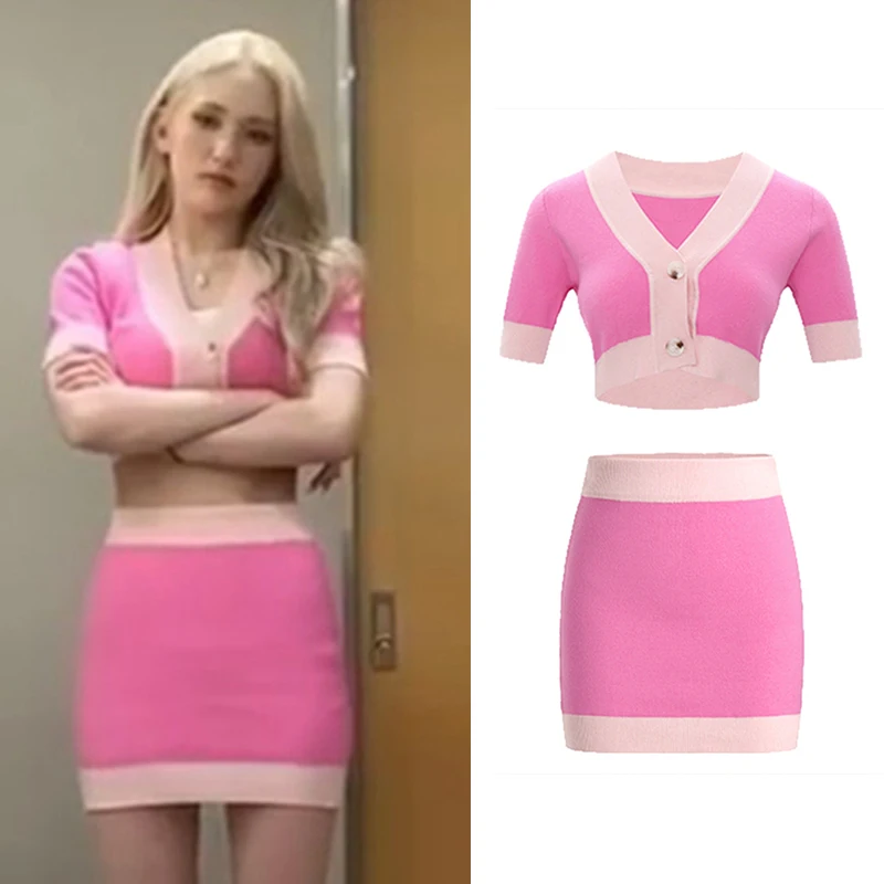 

Sexy Pink Kpop Outfits Women Crop Tops Skirt Short Sleeves Jazz Dance Costume Y2K Korean Singer Performance Clothes Rave JL5730