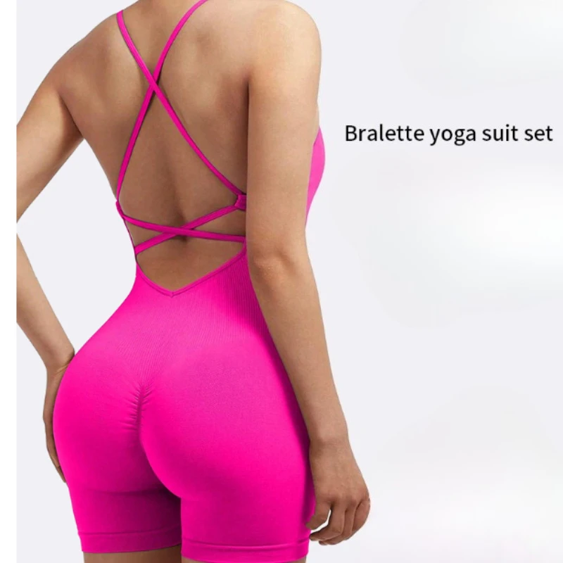 

New Rompers ,Sexy Hip-wrapped All-in-one New Sports Jumpsuit Cross-border European and American Vest-style Yoga Jumpsuit Shorts