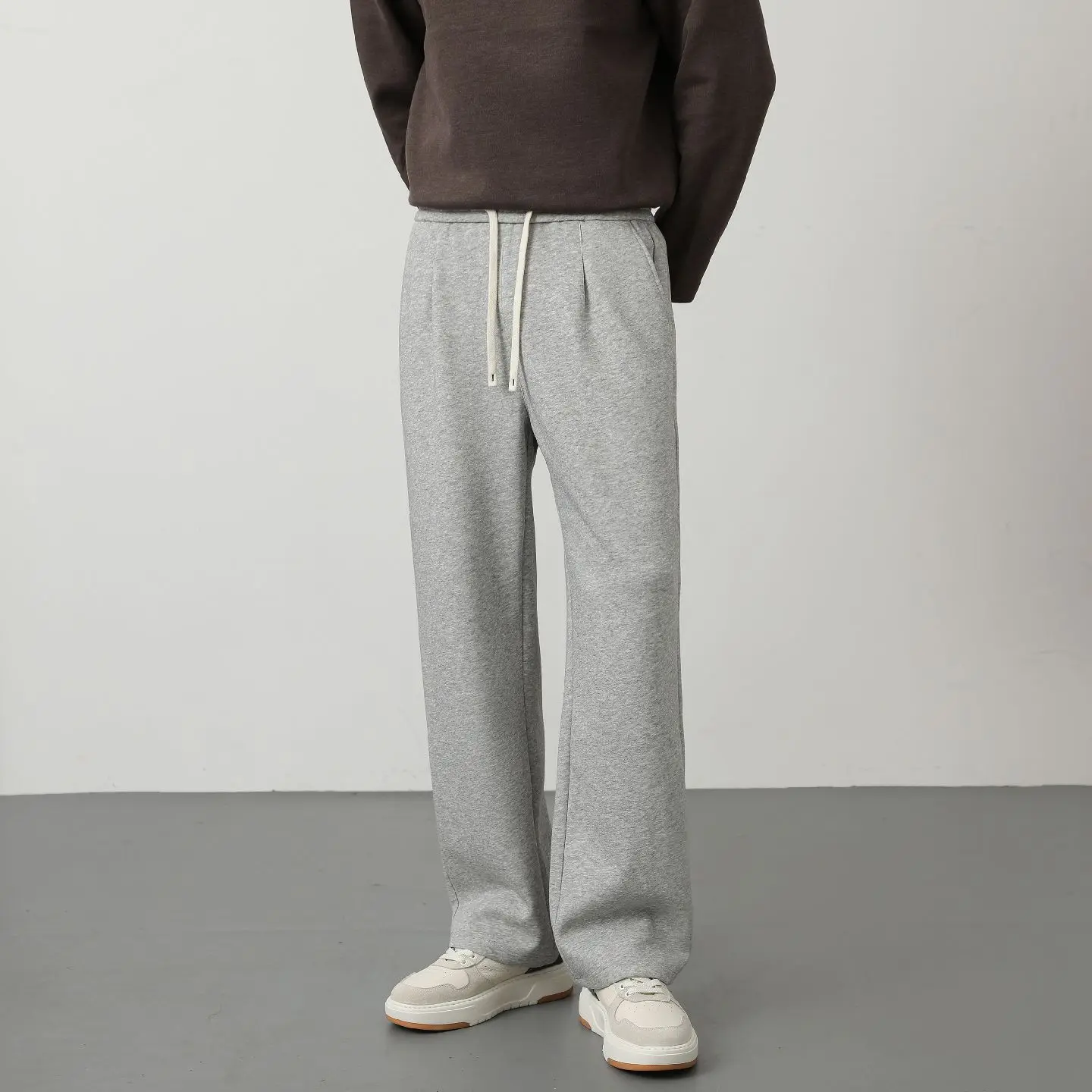 Men's Autumn Winter Thick Cotton Straight Leg Casual Pants Loose Slimming Long Trousers Drapey Trendy Straight Cut Trousers