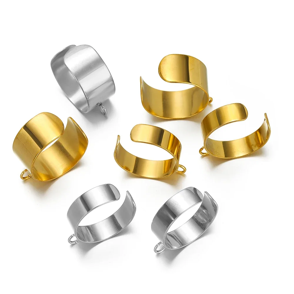 10pcs/lot Stainless Steel Adjustable Blank Rings Setting Gold Plated Open Ring for DIY Jewelry Ring Making Accessories Wholesale