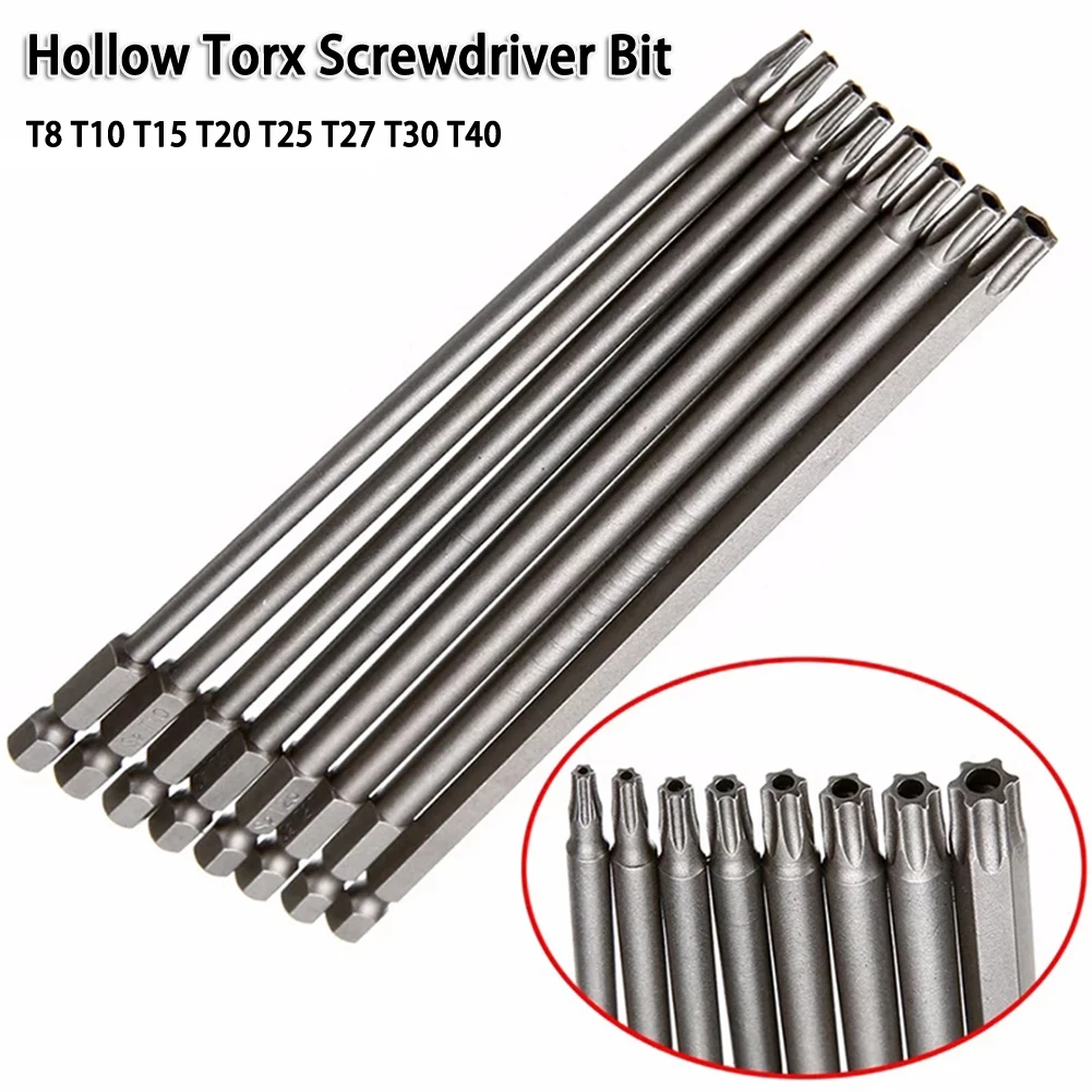 200mm Hollow For Torx Bit For T8 T27 T40 With 1/4 Inch Hex Shank For Rechargeable And Pneumatic Drivers