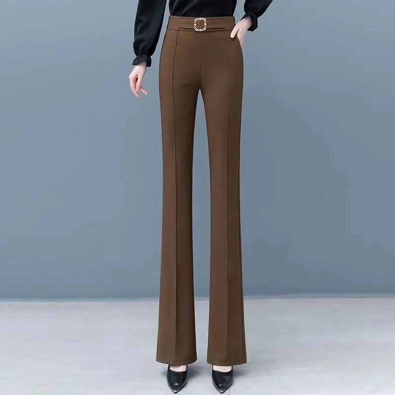 2023 Autumn and Winter Women's High Waist Patchwork Pockets Slim Solid Color Fashion Casual Elegant Commuter Micro Pull Pants