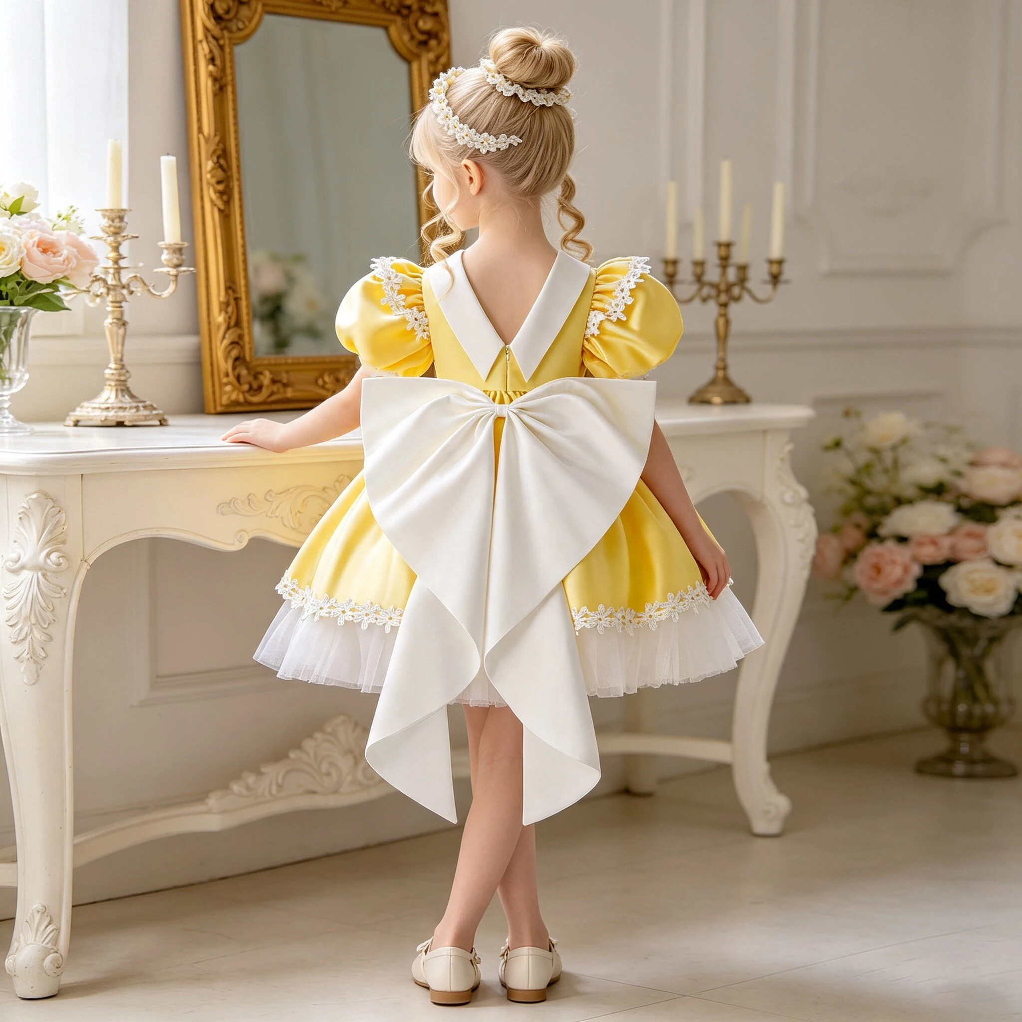 Summer Big Bow Party Girls Dresses Elegant Wedding Bridesmaids Birthday Princess Prom Dress Girl Baptism Graduation Evening Gown