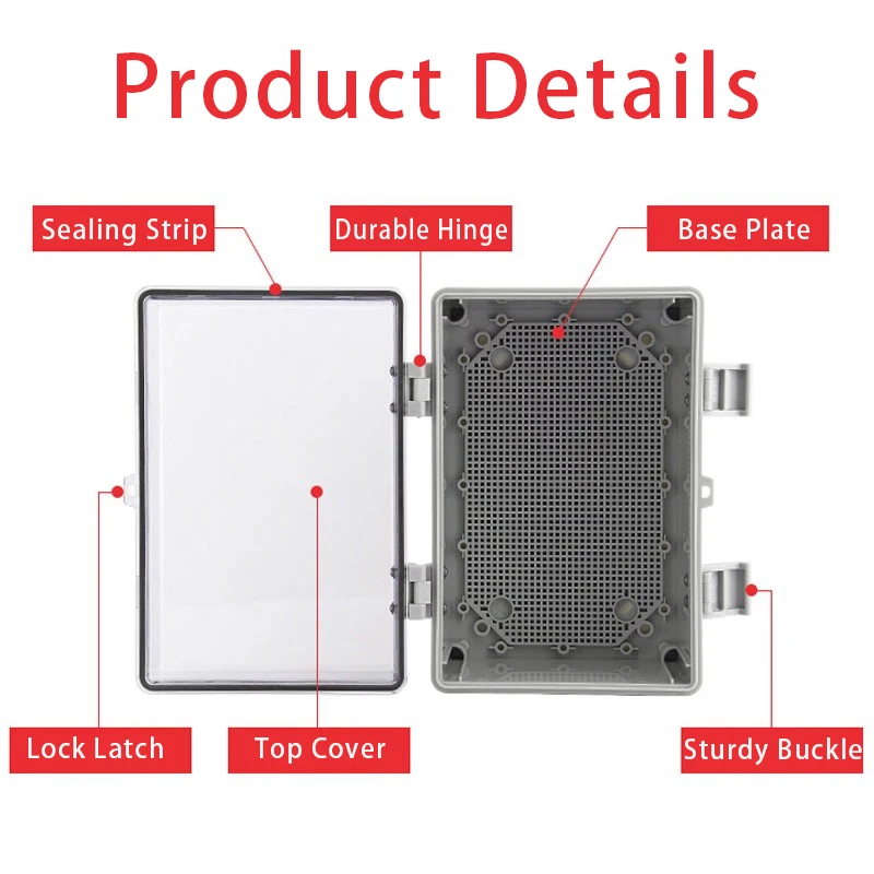 IP66 Waterproof Plastic Wire Junction Box ABS Outdoor Electronic Instrument Gray/Transparent Cover Distribution Box Enclosure