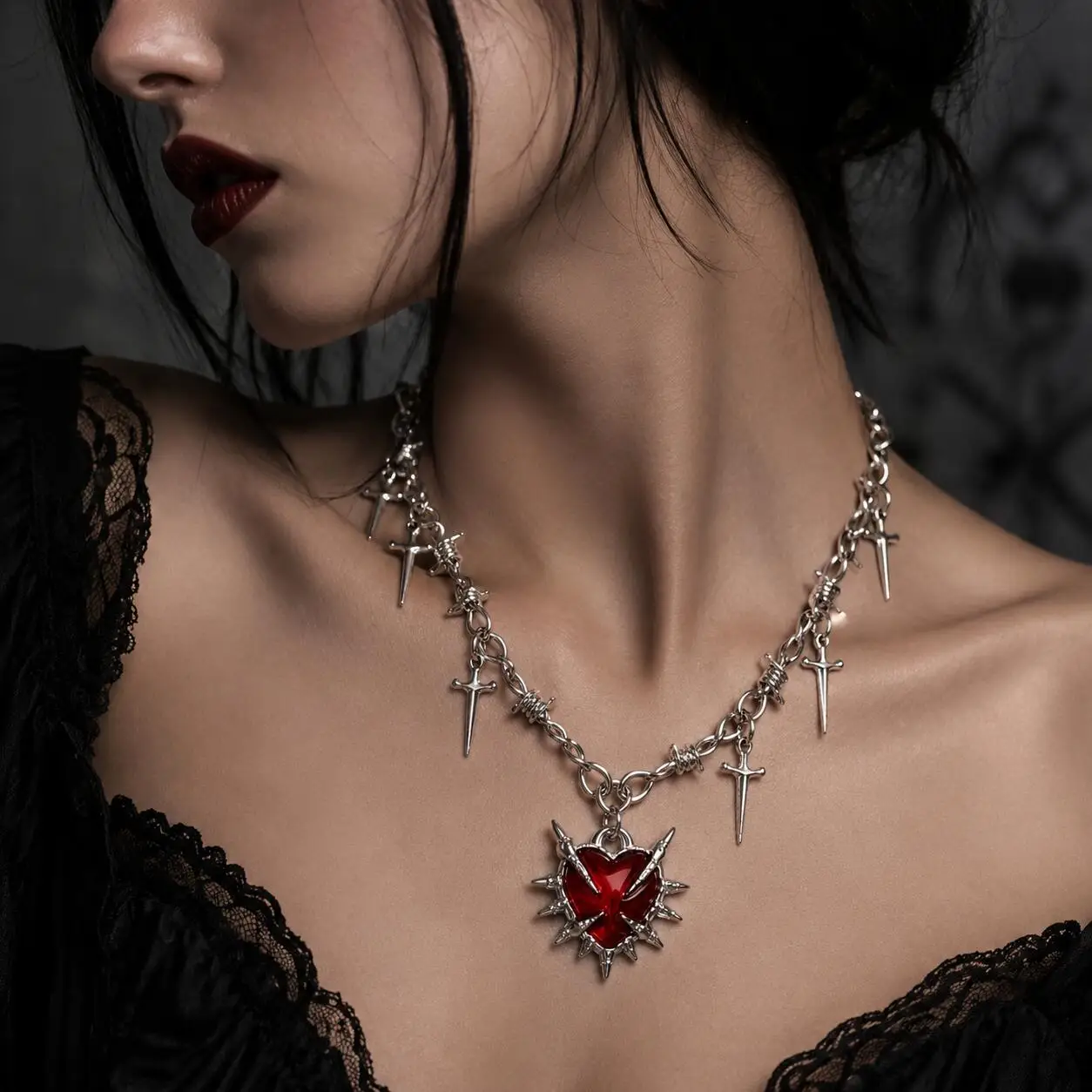 Vnox Gothic Punk Style Heart Sword Thorn Necklace for Women Vintage Choker Necklace Trendy Y2K Jewelry Accessories