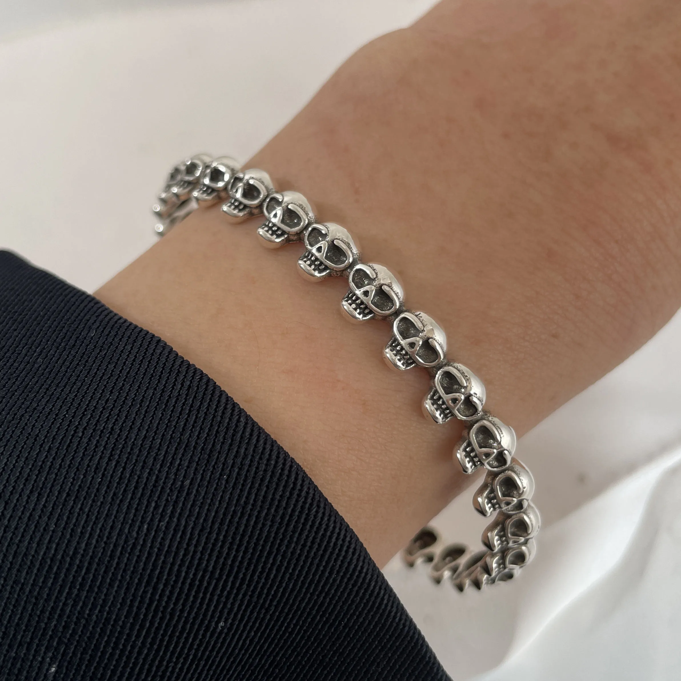 925 Sterling Silver Bracelets for Women Skull Retro Accessories Trend Vintage Simple Cute Bear Pendant Party Jewelry