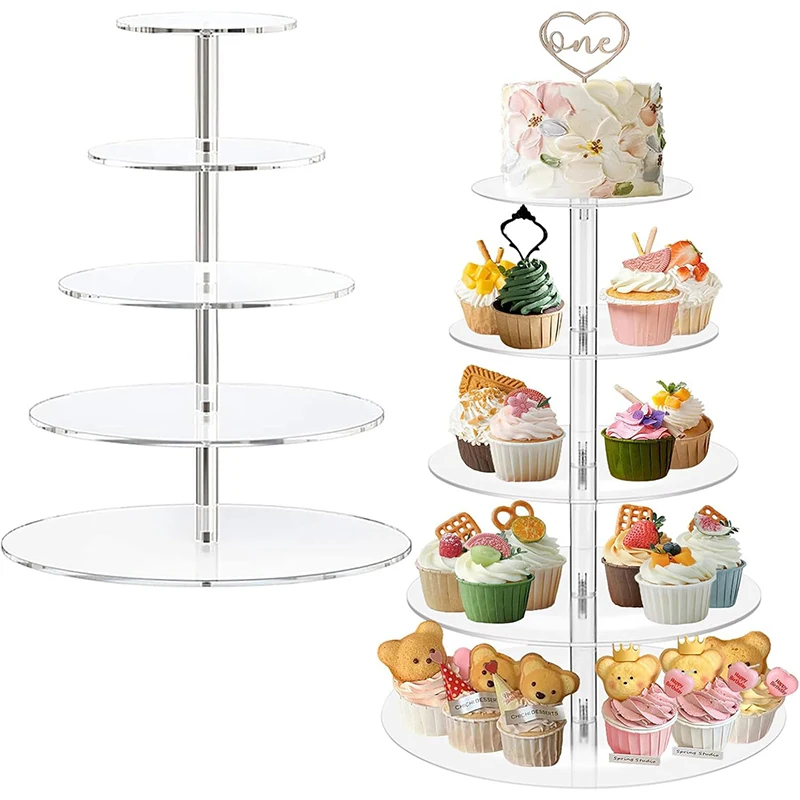 3/4/5 Tier Acrylic Cake Stand Clear Stackable Tiered Dessert Display Holder Spice Jar Storage Rack for Baking Party Table Decor