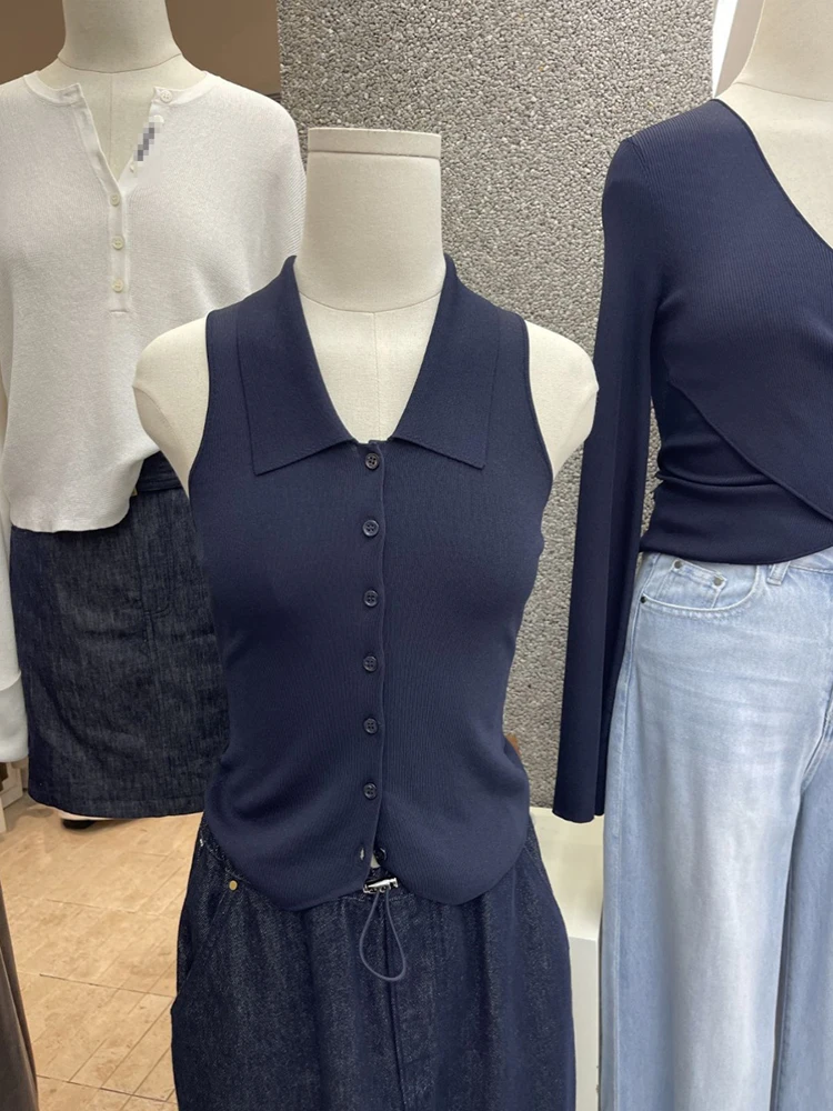 Sweet And Spicy Korean Style Knitted Vest Women's Shoulder Slimming Sleeveless  Collar Top for Summer New Arrival