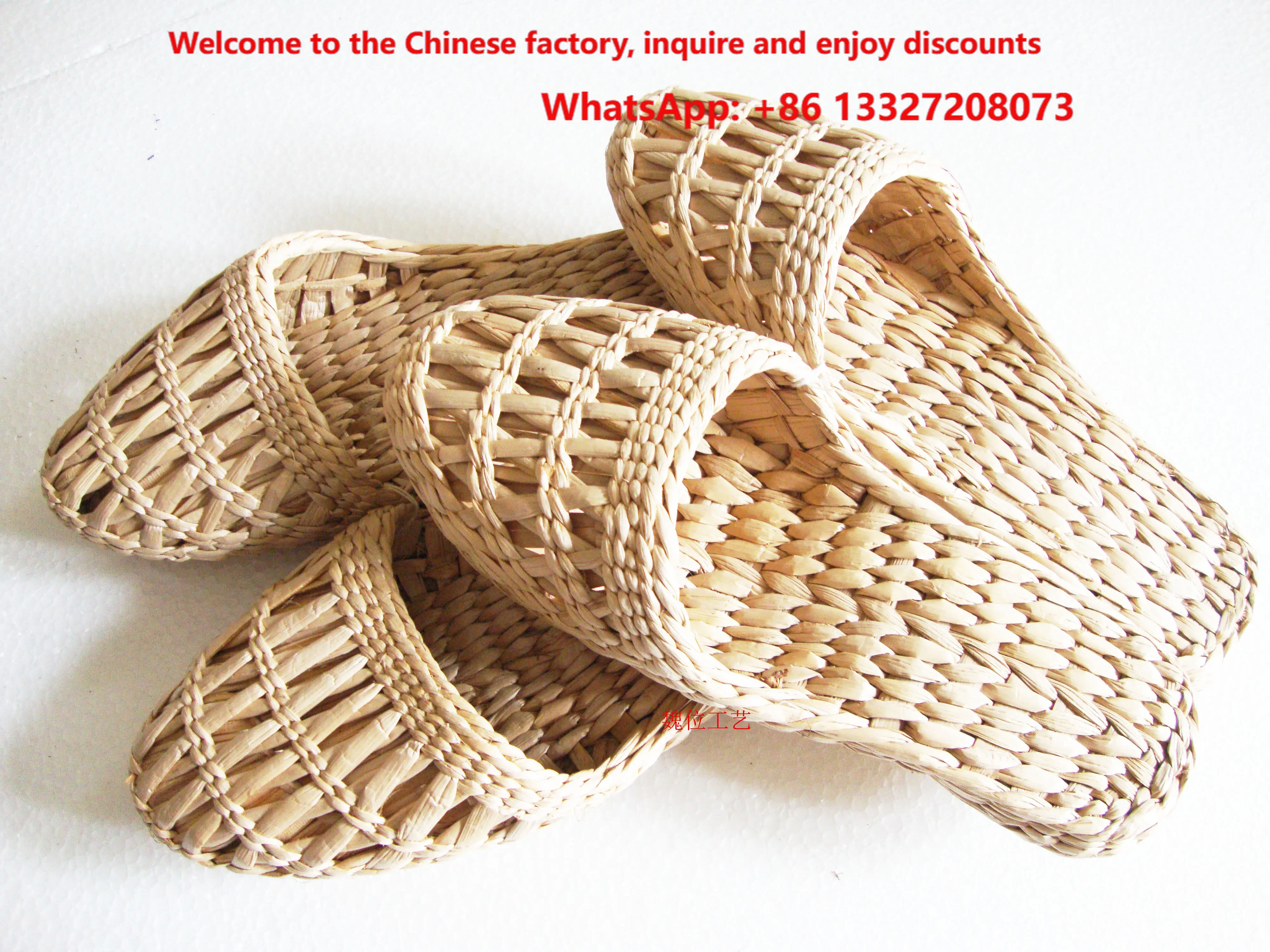 Home made handmade grass woven and comfortable straw slippers with breathable hollow out for foot care