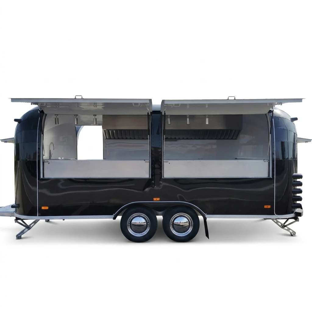 Mobile Pizza & Hot Dog Kitchen Trailer with Stainless Steel Frame 4-Wheel Design Multi-Voltage (110V/220V/380V) Outdoor Use