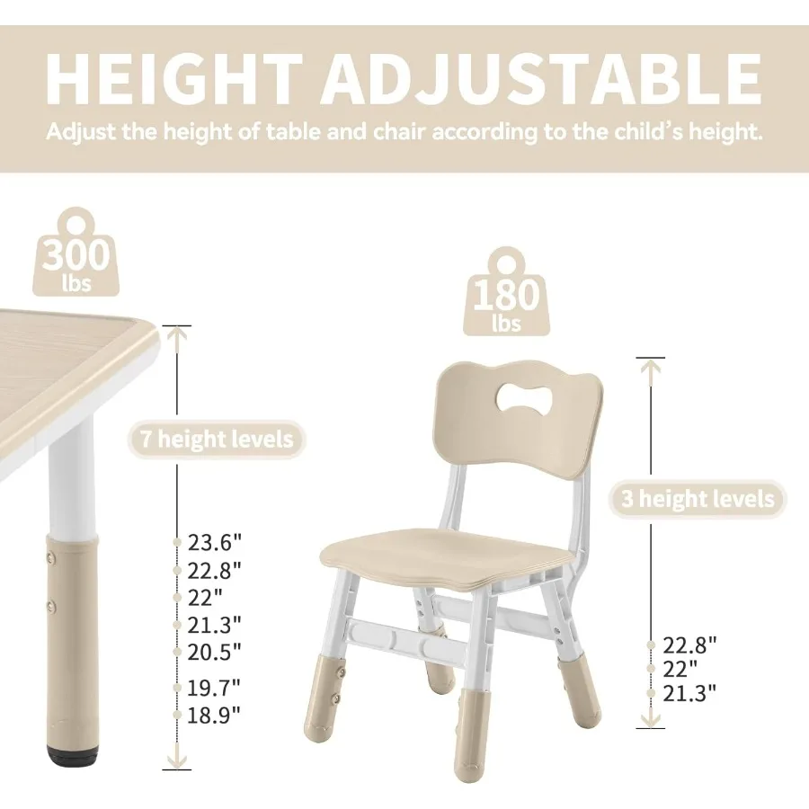 高さ調節可能な幼児用テーブルと椅子のセット（4人用） 長さ47.2インチ x 幅23.6インチ グラフィティデスクトップ付き学習テーブルと椅子のセット