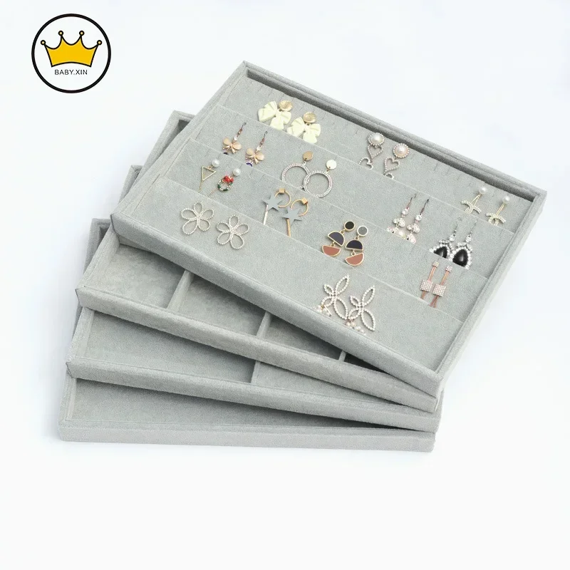 

Velvet Stackable Jewelry Tray Ring and Necklace Display Tray Jewelry Organizer Box for Store Storage Earring Holder Stand
