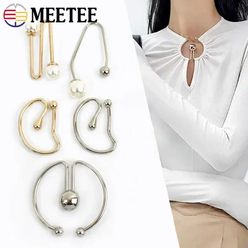 2/5Pcs Metal O Ring Buckle Pearl Button Screw Detachable Collar Decorative Buttons DIY Clothing Carabiner Belt Clip Brooch Hook