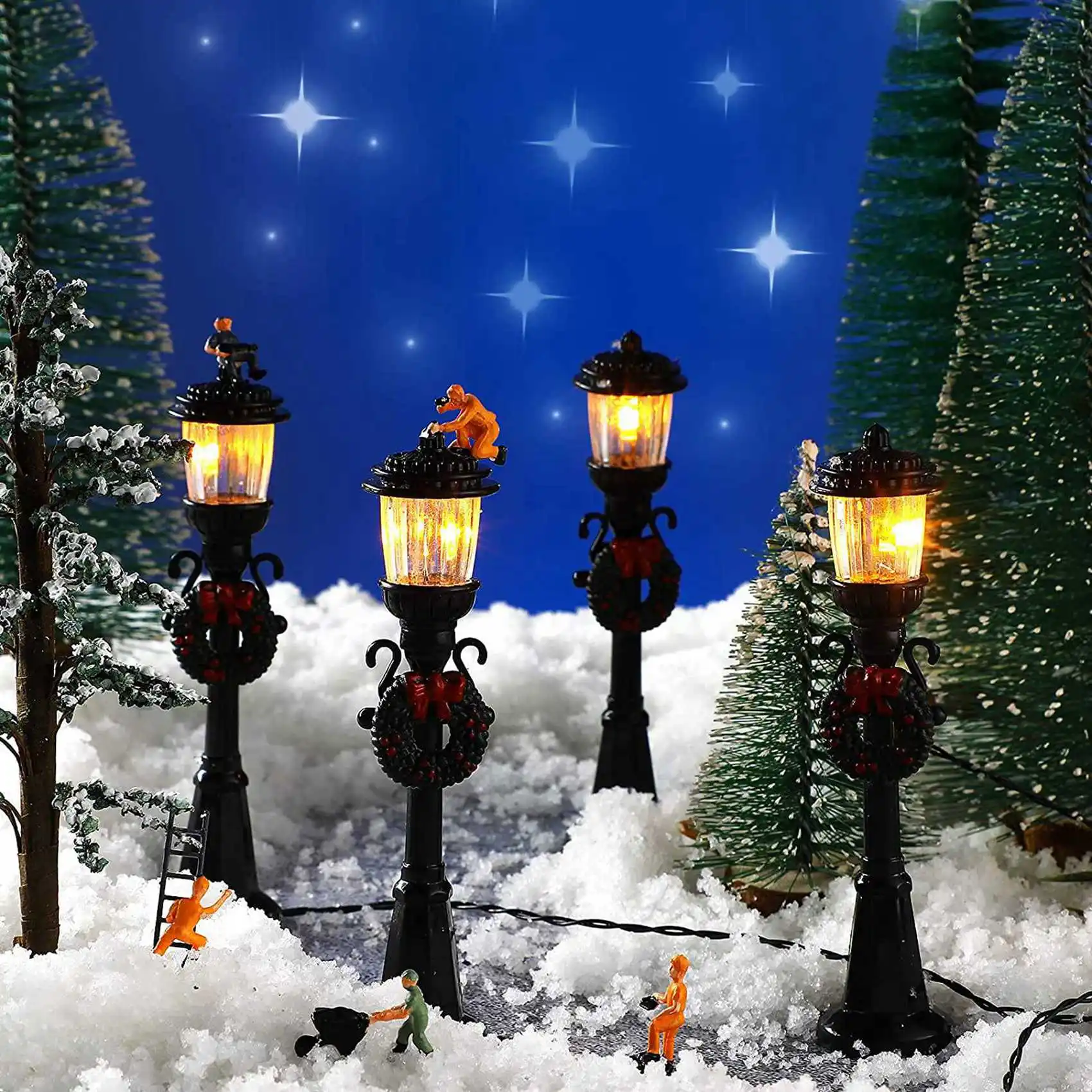 

ODIES-8 Pcs Mini Christmas Lamp Post Train Lamp Miniature Street Lamp Decorative Lights For DIY Dollhouse Village Pathway
