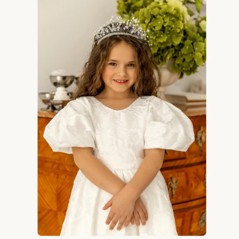 Back Big Bow Trailing Flower Girl Dress,Kid Holy Communion Outfit,Wedding Flower Girl Gown,Infant Christening Baptism Dress